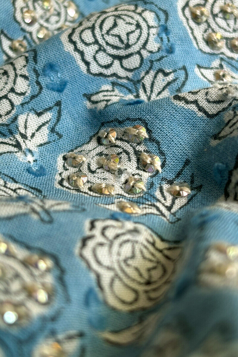 Blue Hand Block Printed Straight Ram Buta Kurta