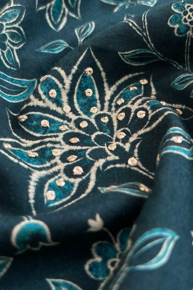 Blue Printed Straight Cotton Kurta