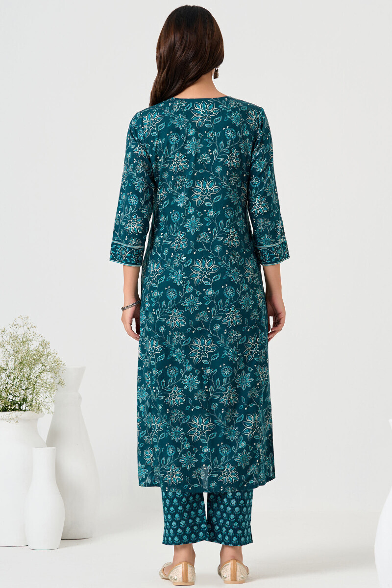 Blue Printed Straight Cotton Kurta