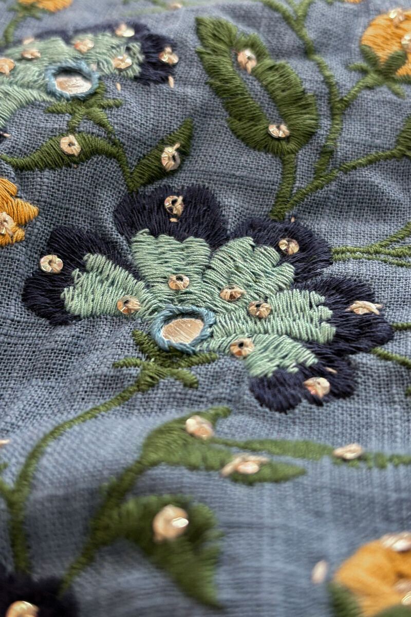 Blue Handcrafted Straight Guaze Slub Kurta