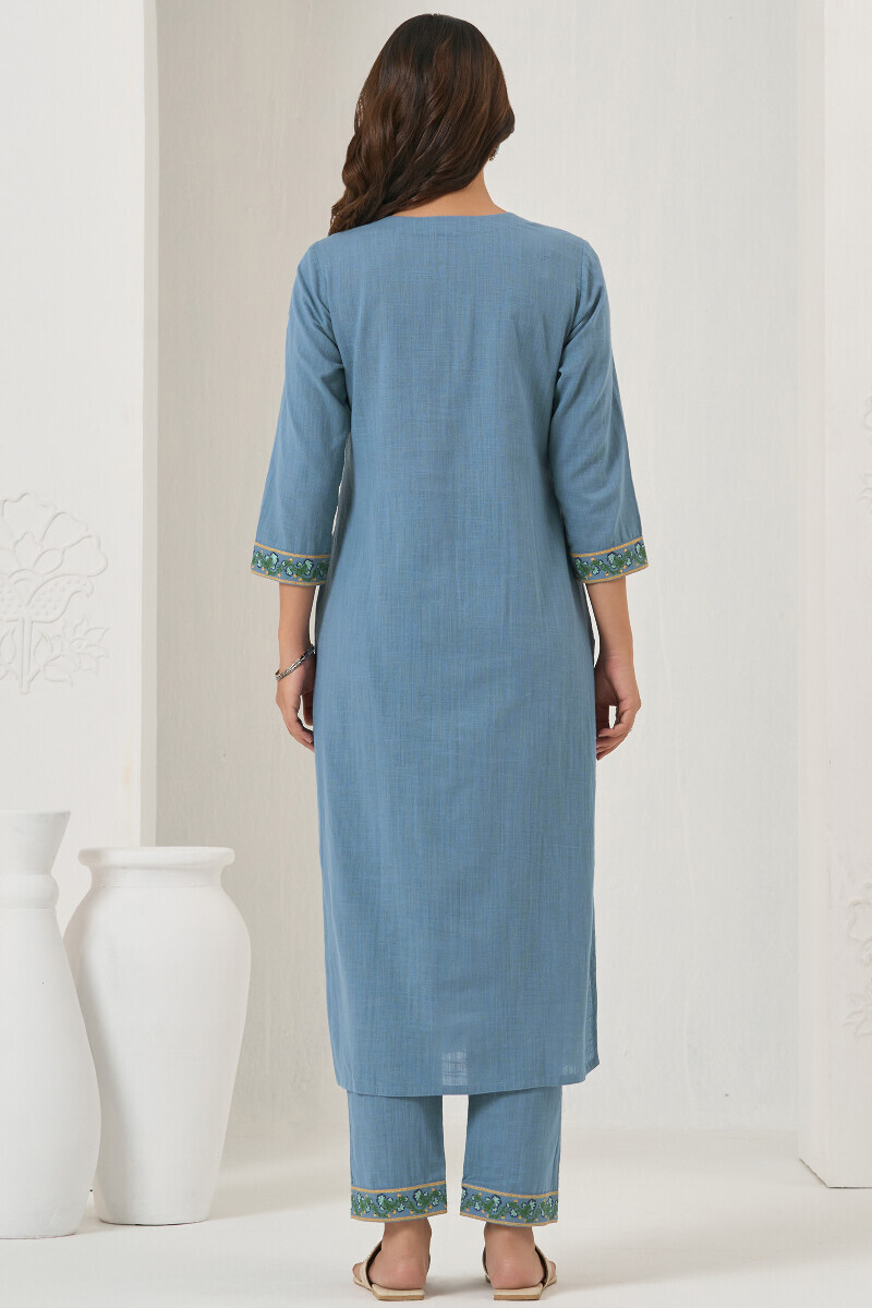 Blue Handcrafted Straight Guaze Slub Kurta