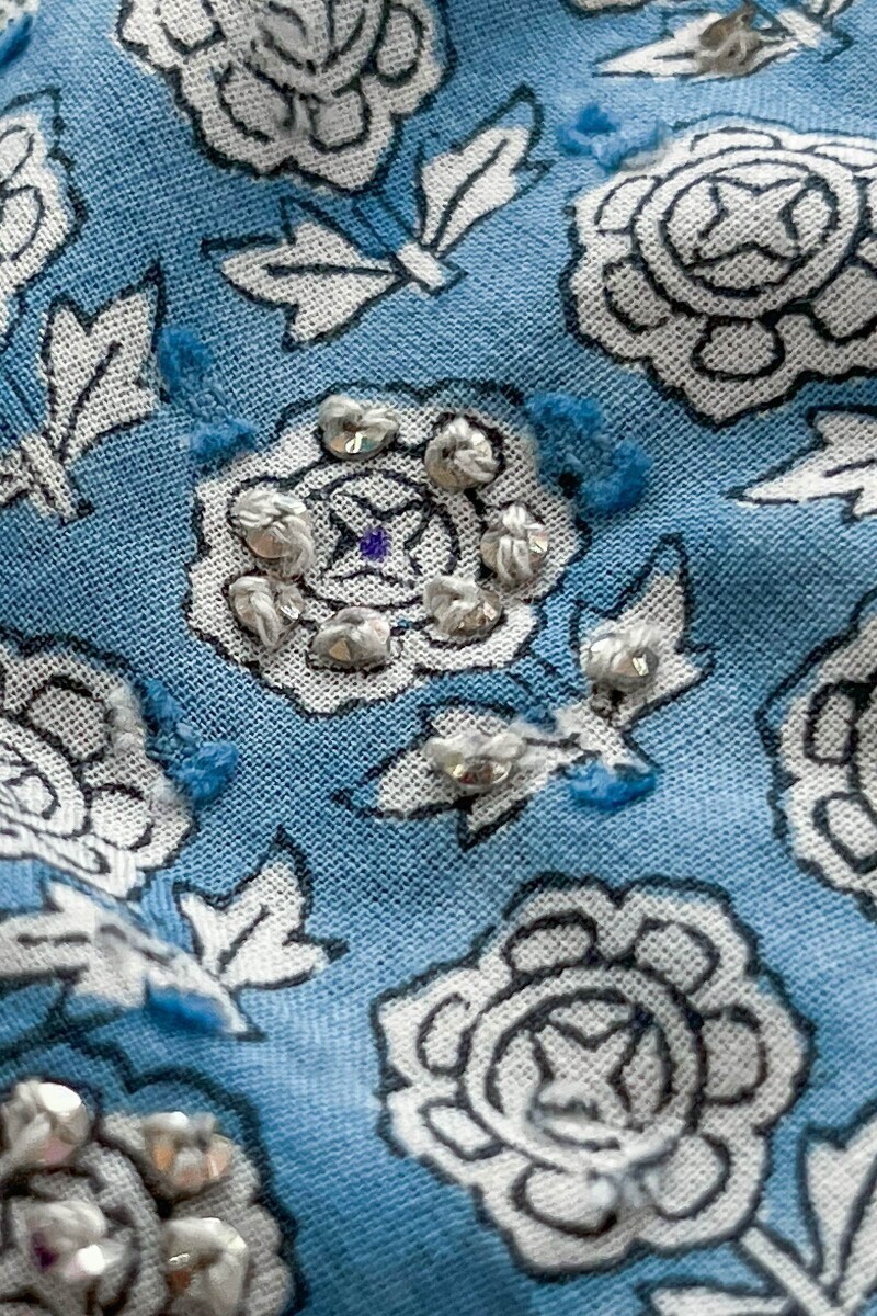 Blue Hand Block Printed A-Line Ram Buta Kurta