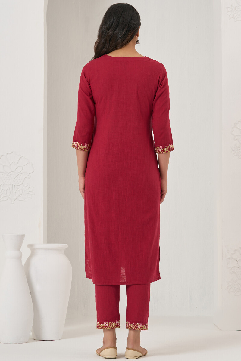 Maroon Handcrafted Straight Gauze Slub Kurta