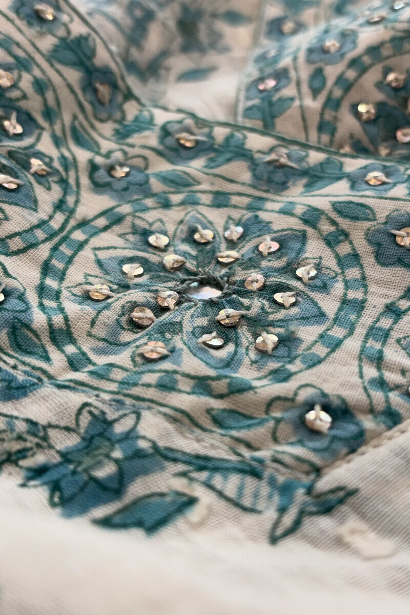 White Hand Block Printed Straight Ram Buta Kurta