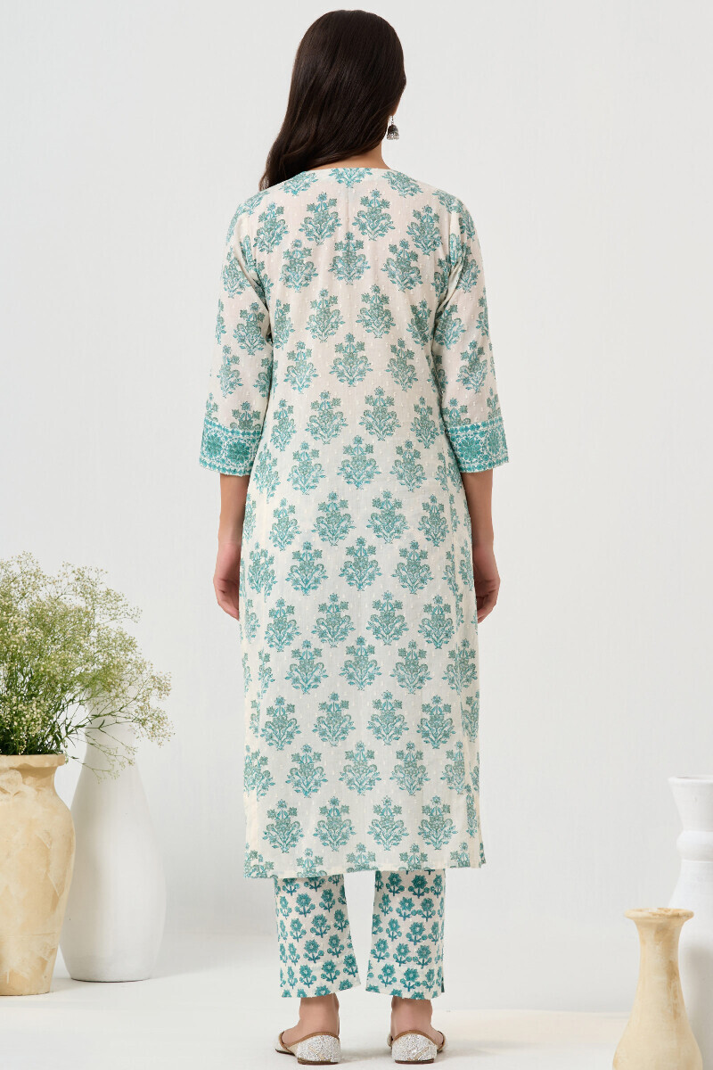 White Hand Block Printed Straight Ram Buta Kurta