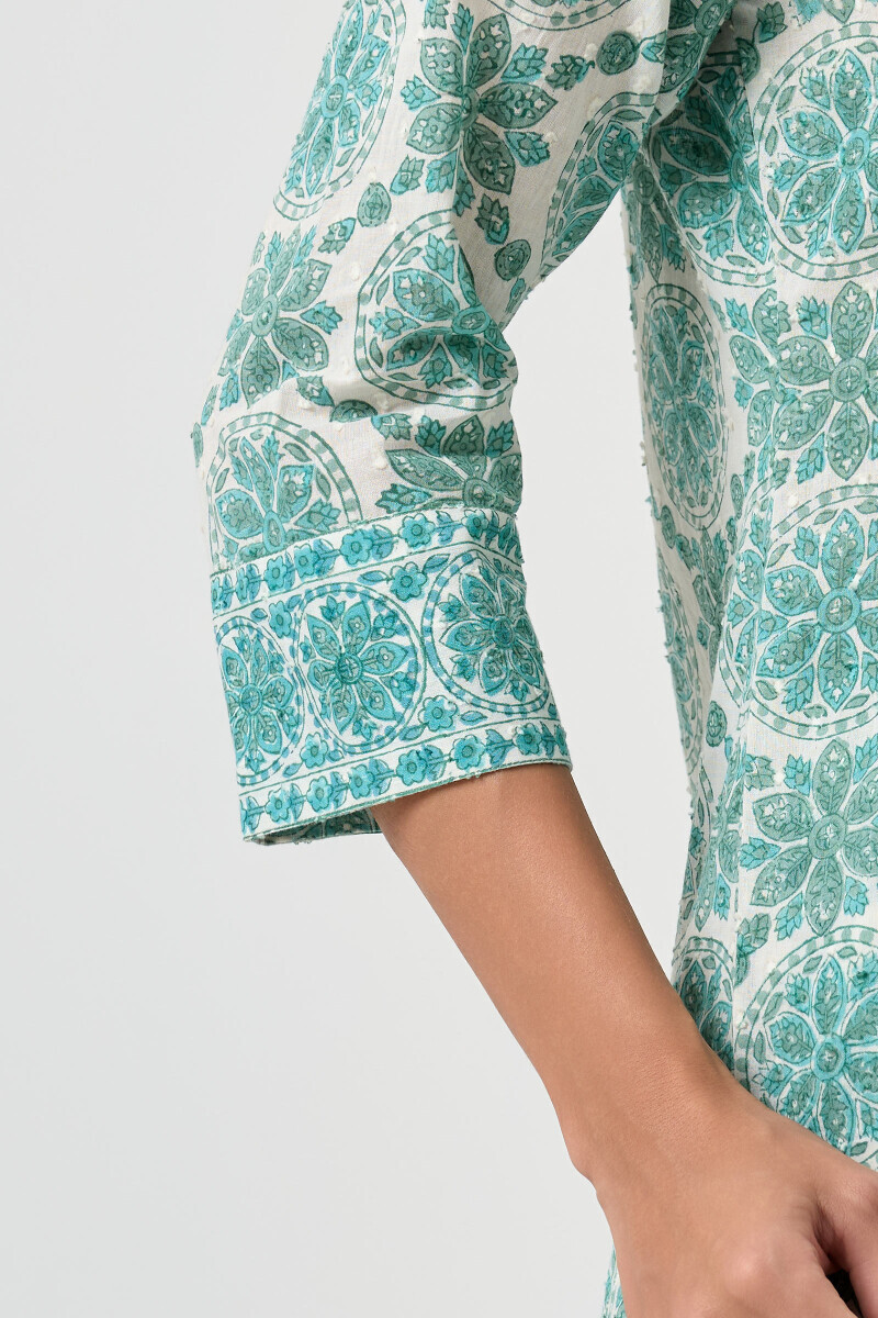 White Hand Block Printed Straight Cotton Kurta