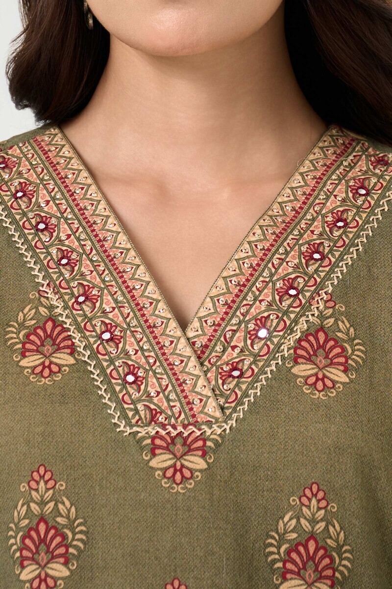 Green Printed Straight Cotton Kurta