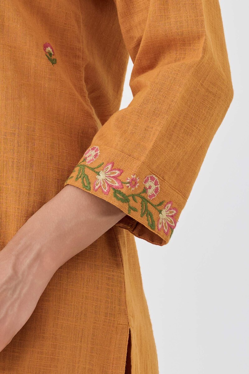 Mustard Handcrafted Straight Gauze Slub Kurta
