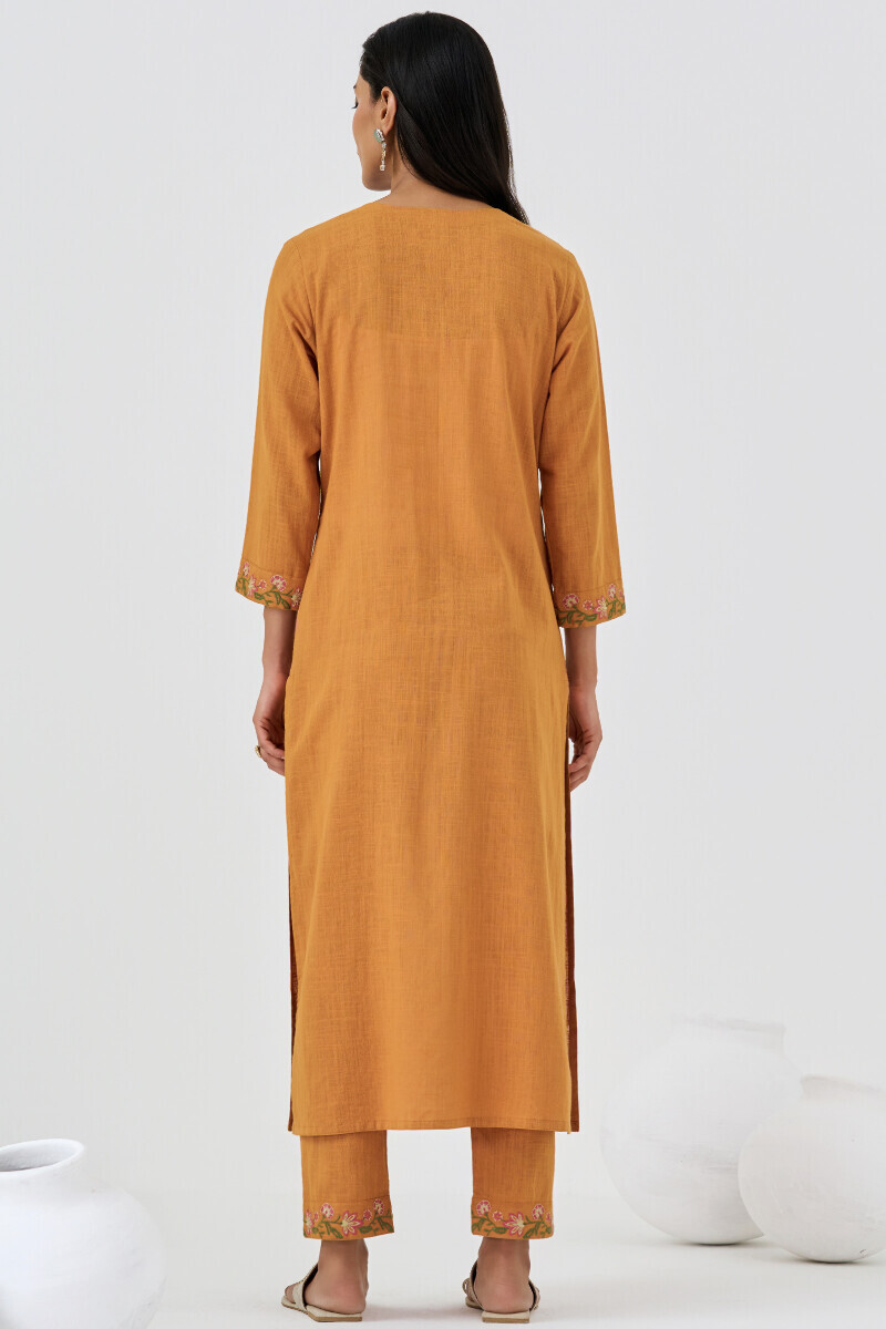 Mustard Handcrafted Straight Gauze Slub Kurta