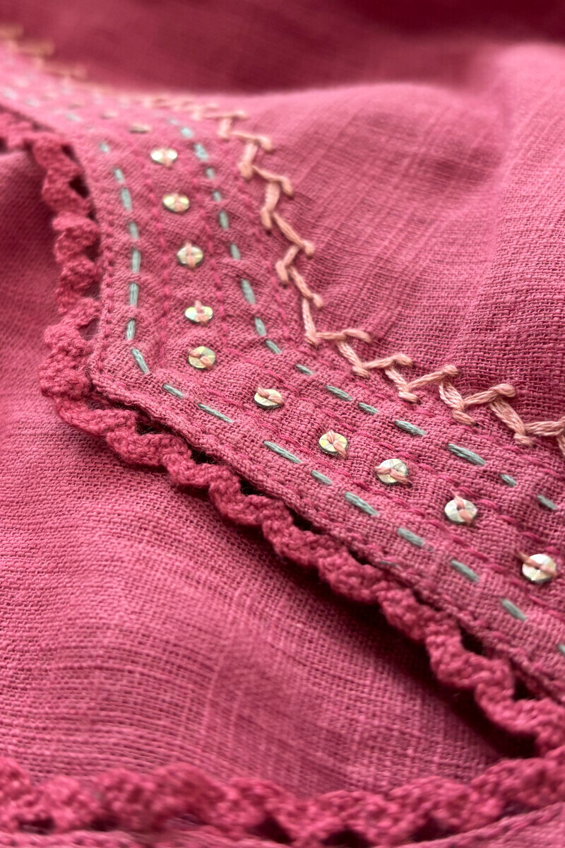 Pink Handcrafted Straight Gauze Slub Kurta