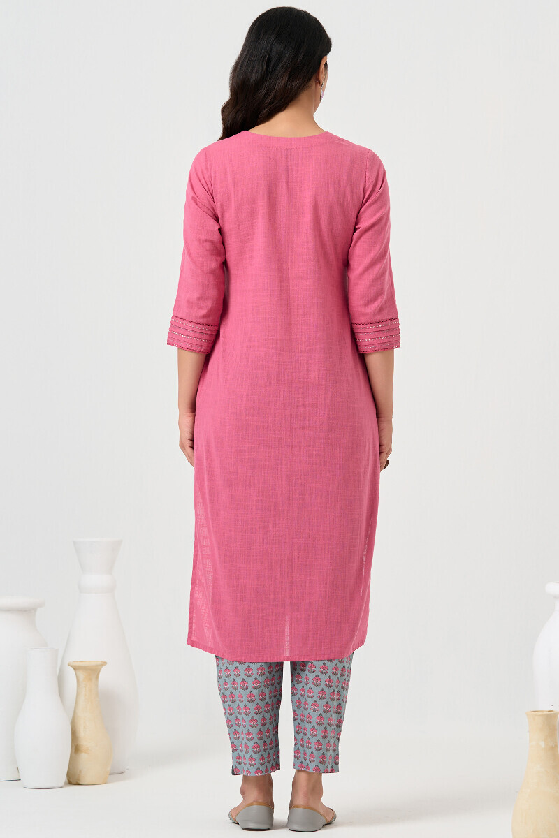 Pink Handcrafted Straight Gauze Slub Kurta