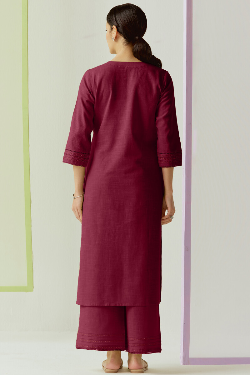 Maroon Handcrafted Straight Gauze Slub Kurta