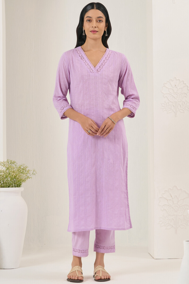 Purple Handcrafted Straight Ram Buta Kurta
