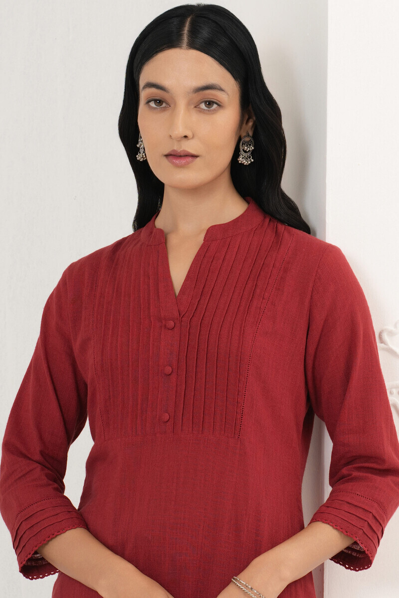 Maroon Handcrafted Straight Gauze Slub Kurta
