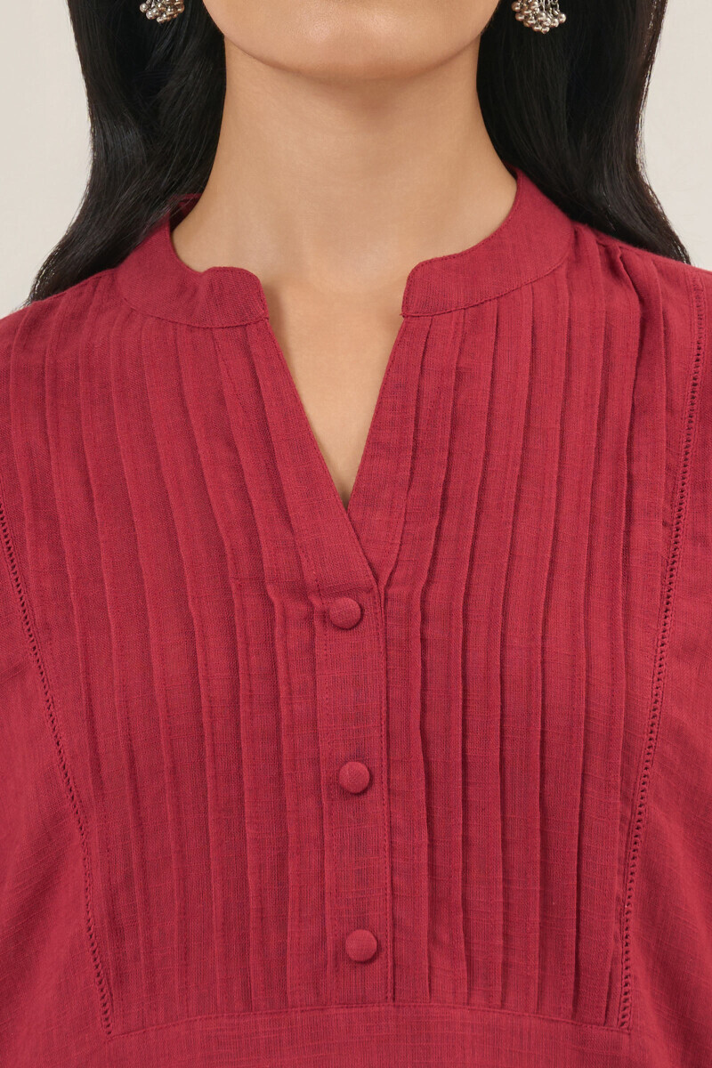 Maroon Handcrafted Straight Gauze Slub Kurta
