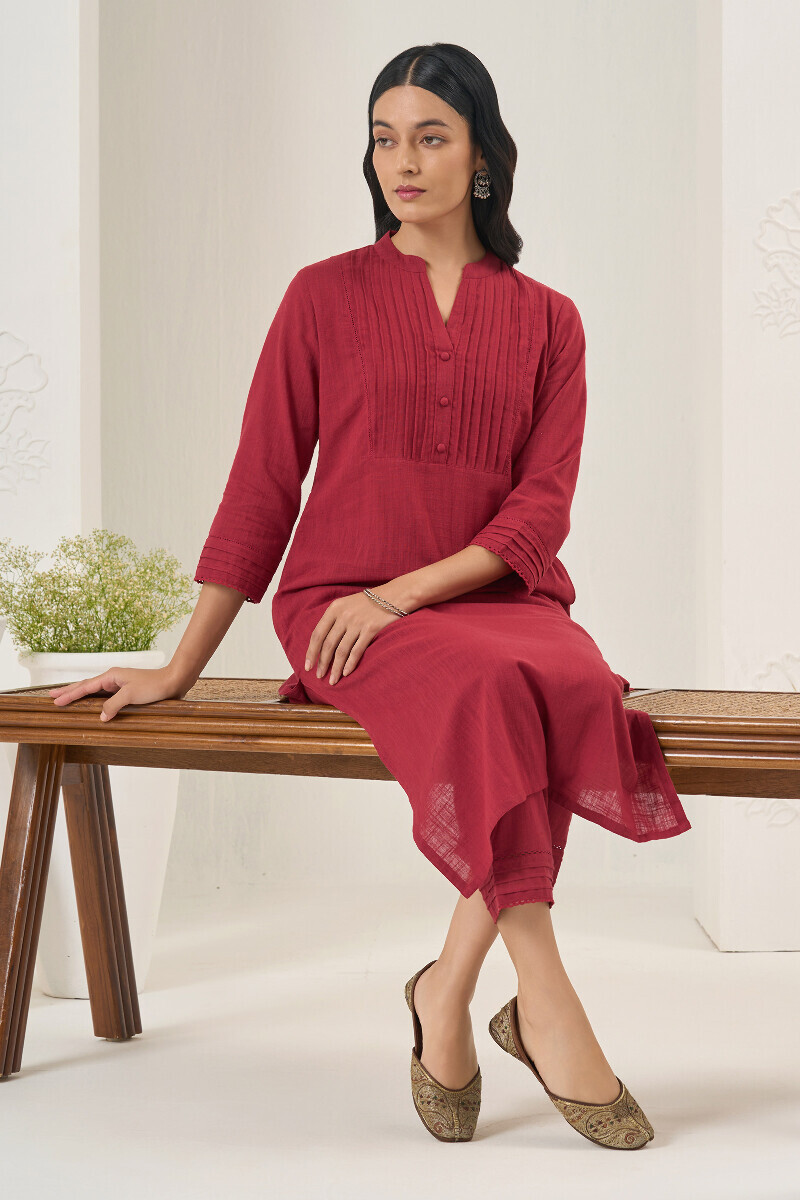 Maroon Handcrafted Straight Gauze Slub Kurta