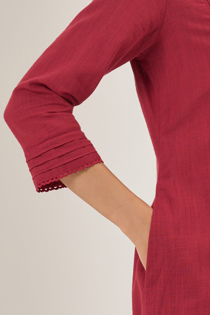 Maroon Handcrafted Straight Gauze Slub Kurta