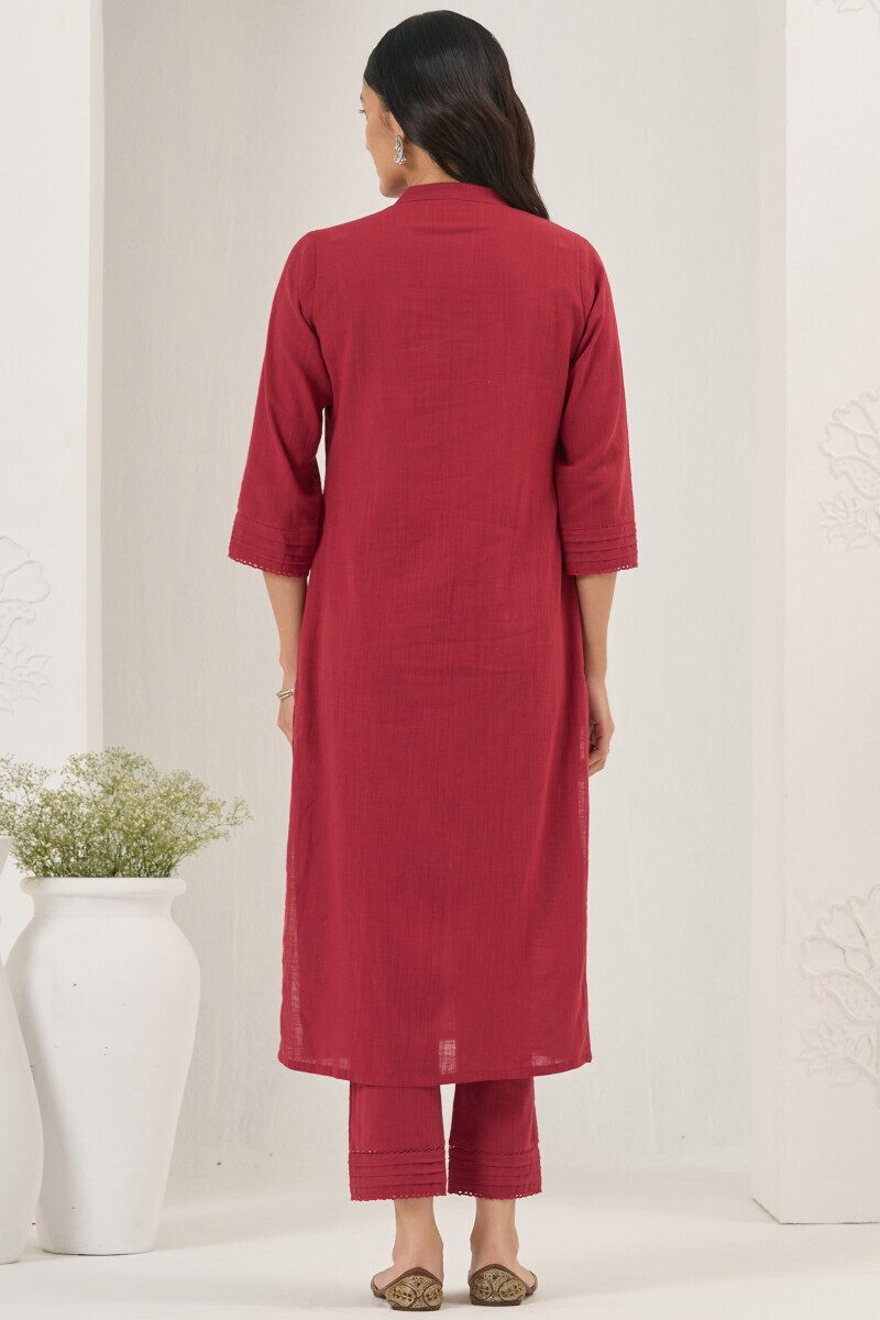 Maroon Handcrafted Straight Gauze Slub Kurta