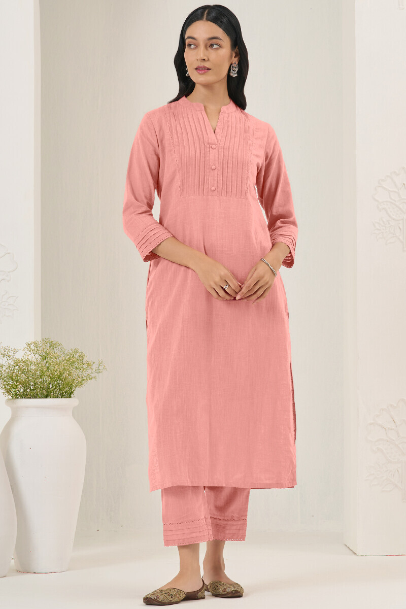 Pink Handcrafted Straight Gauze Slub Kurta