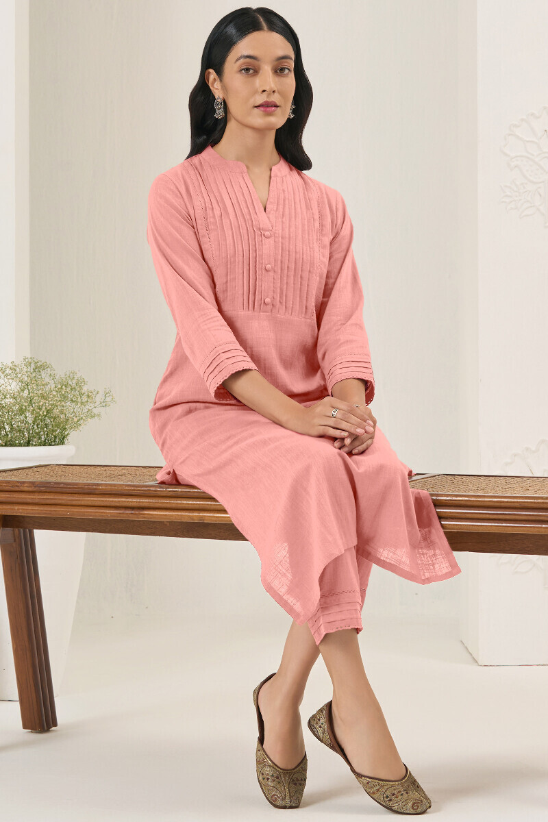 Pink Handcrafted Straight Gauze Slub Kurta