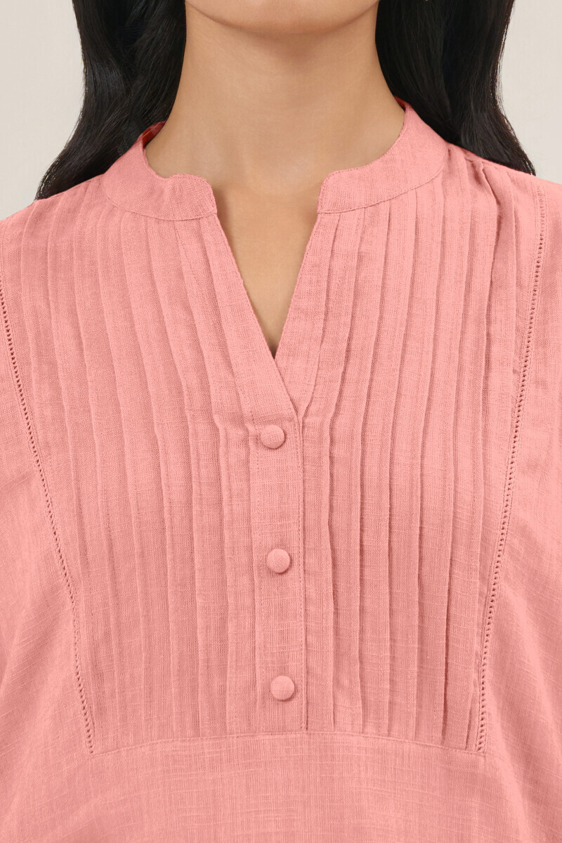 Pink Handcrafted Straight Gauze Slub Kurta