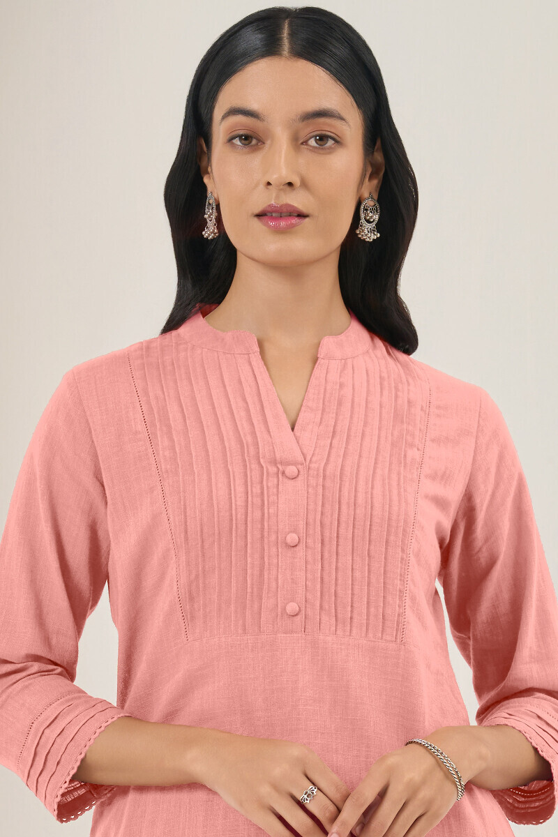 Pink Handcrafted Straight Gauze Slub Kurta