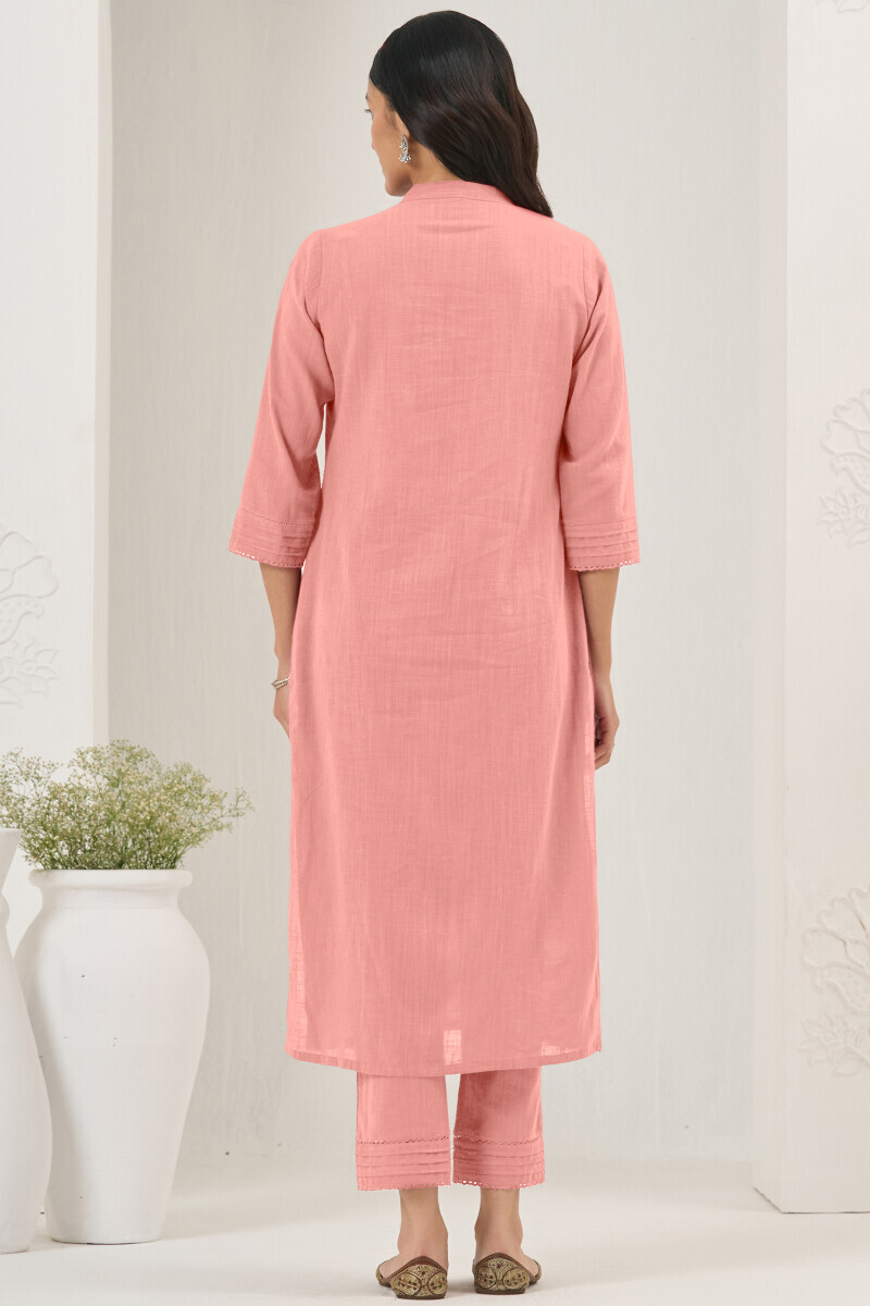 Pink Handcrafted Straight Gauze Slub Kurta