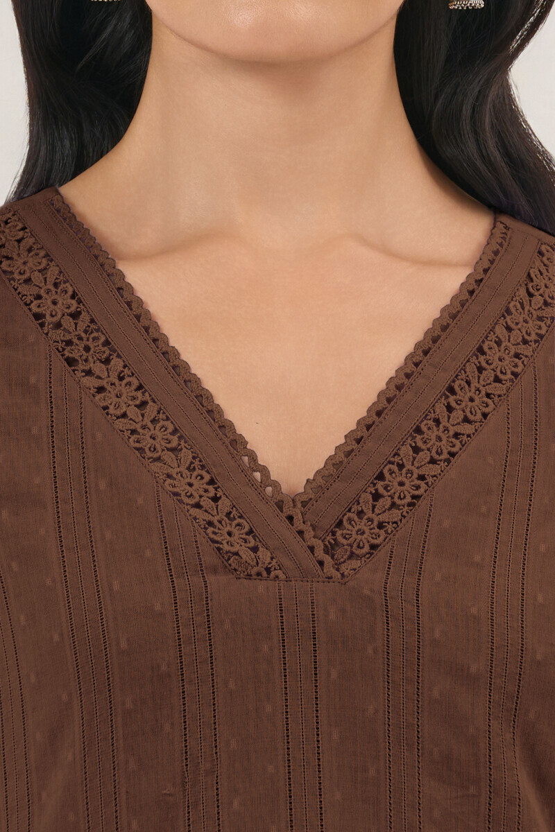 Brown Handcrafted Straight Ram Buta Kurta