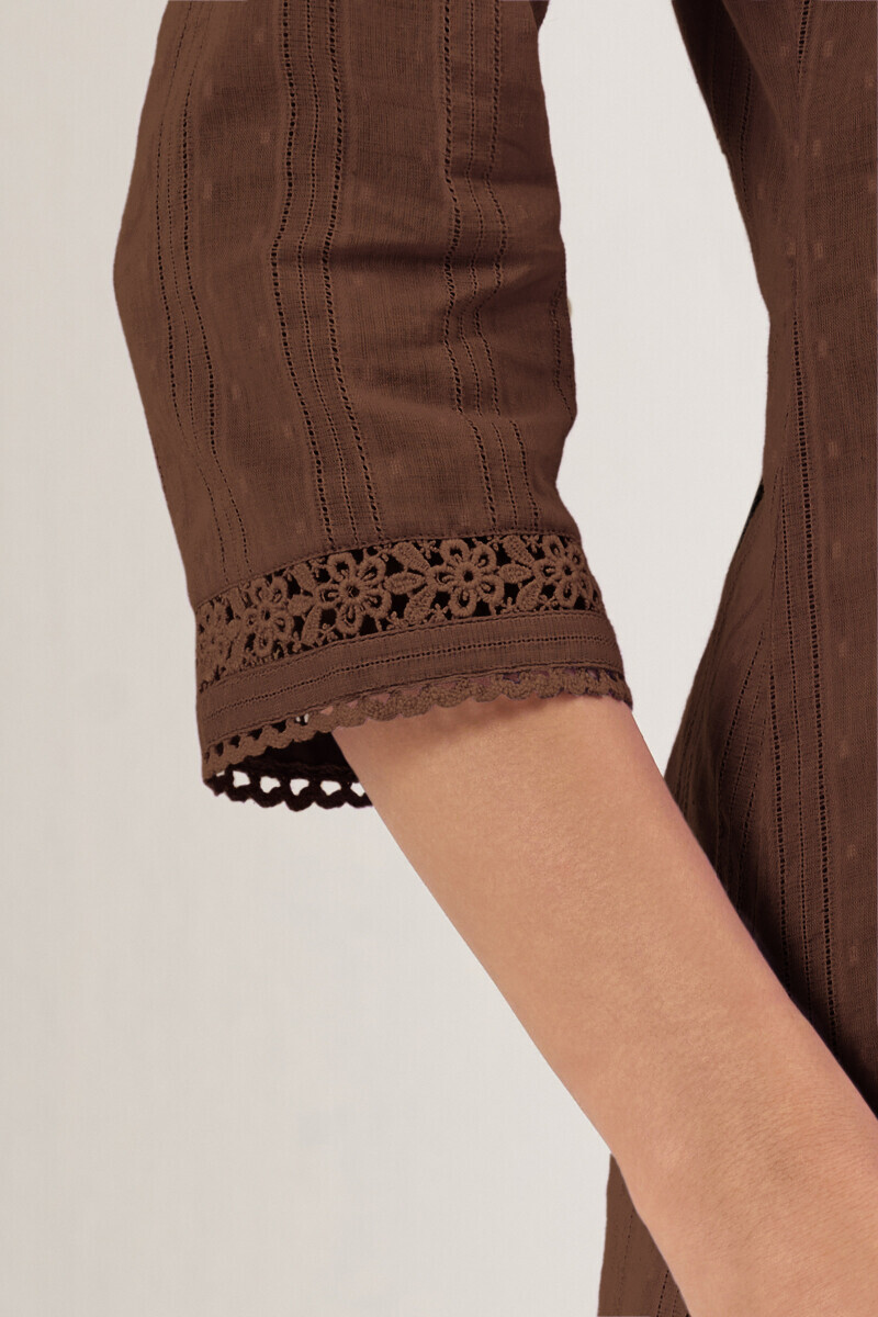 Brown Handcrafted Straight Ram Buta Kurta