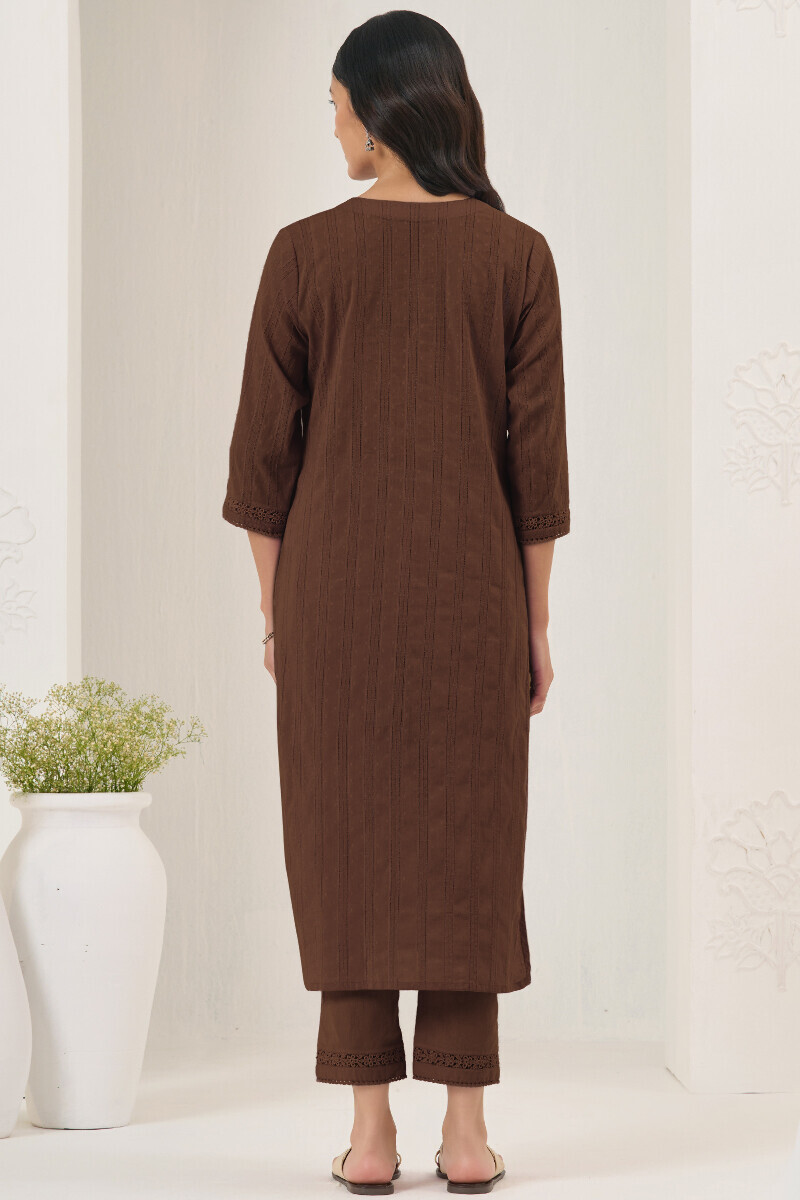 Brown Handcrafted Straight Ram Buta Kurta