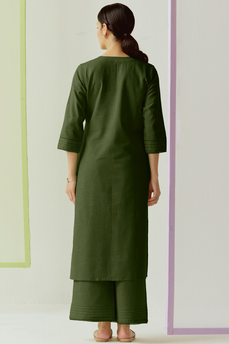 Green Handcrafted Straight Gauze Slub Kurta