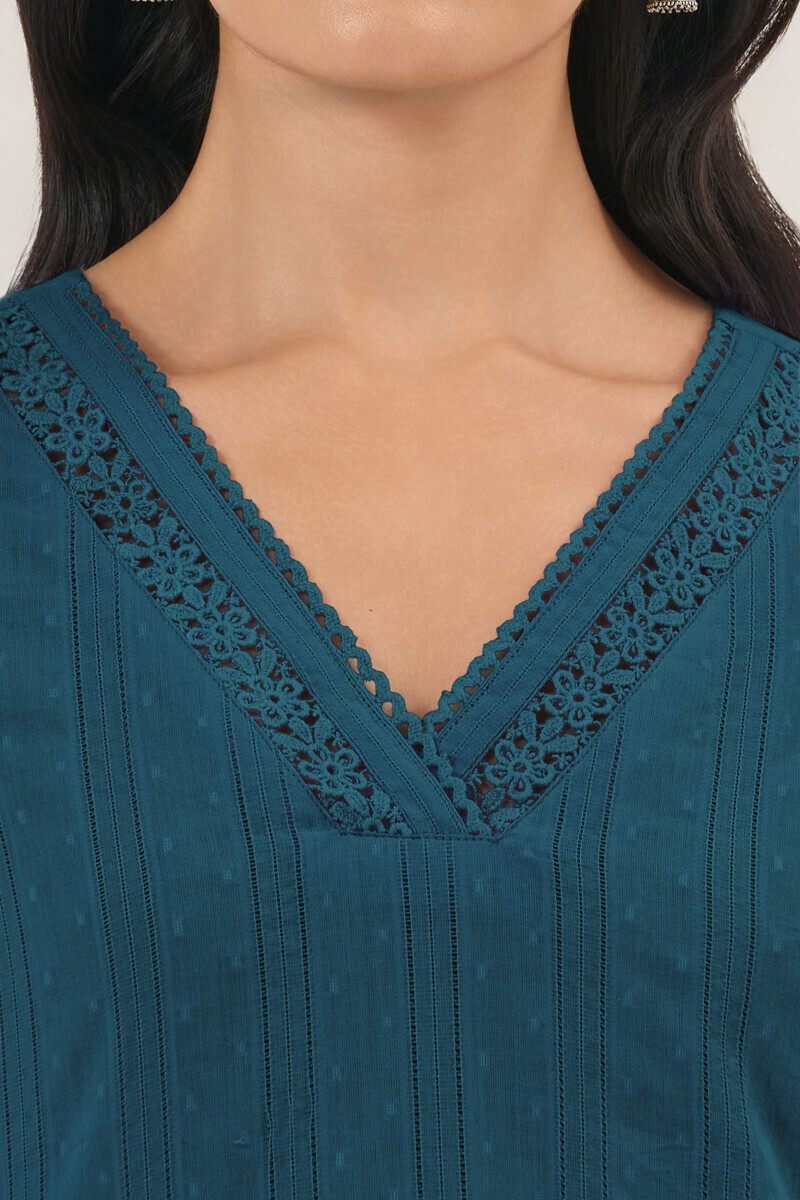 Navy Blue Handcrafted Straight Ram Buta Kurta