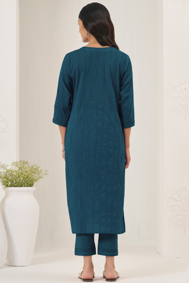 Navy Blue Handcrafted Straight Ram Buta Kurta