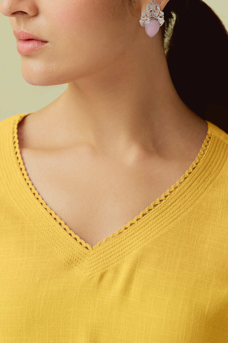Yellow Handcrafted Straight Gauze Slub Kurta