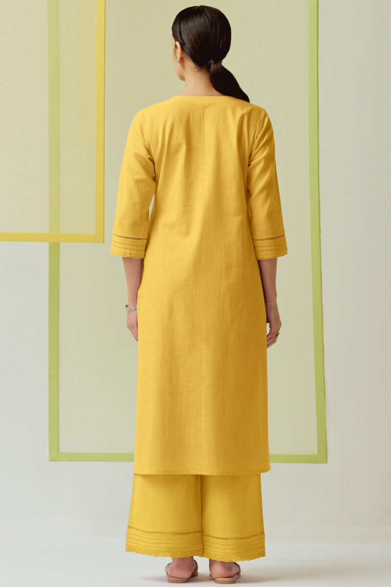 Yellow Handcrafted Straight Gauze Slub Kurta