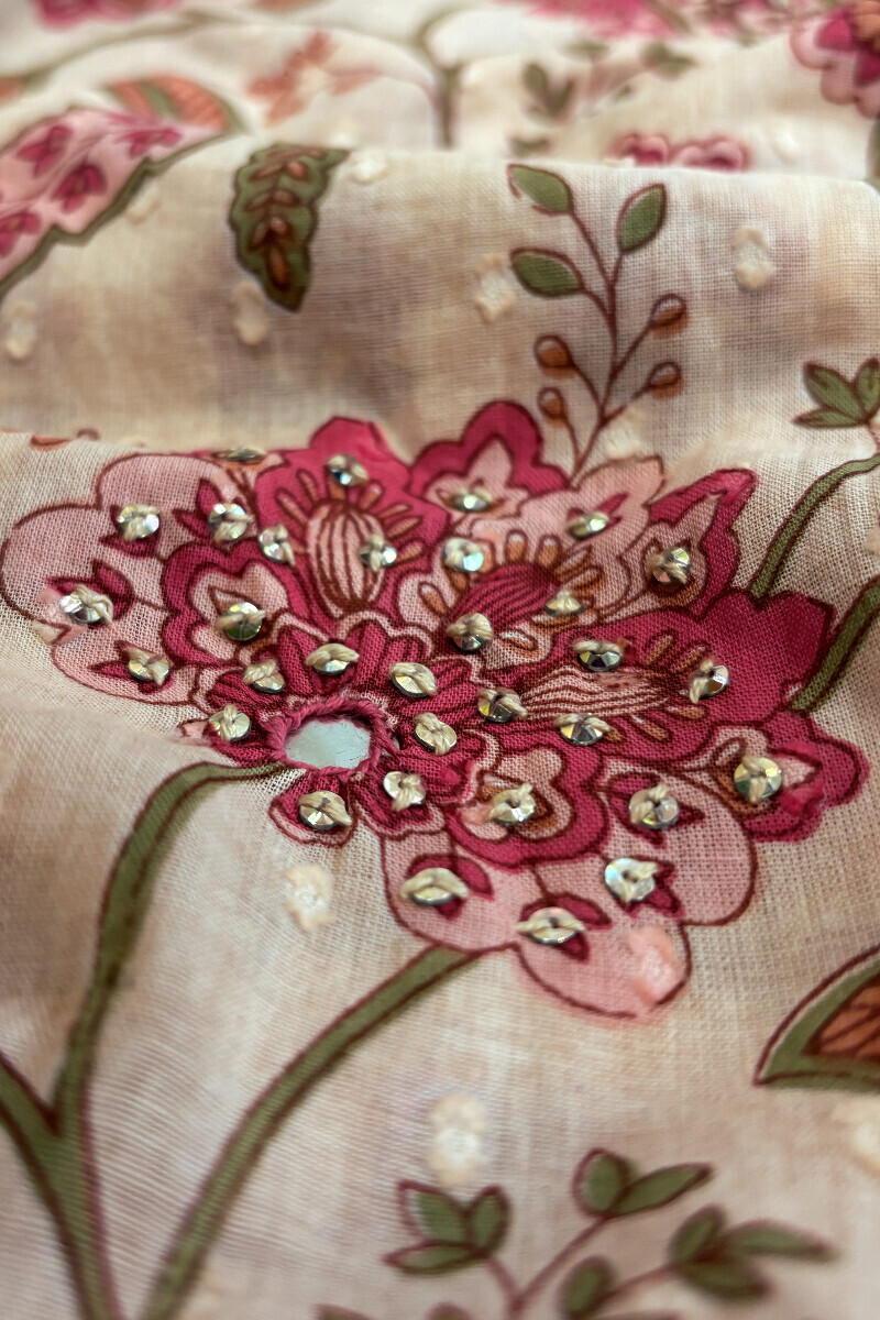 Pink Hand Printed Angrakha Ram Buta Kurta