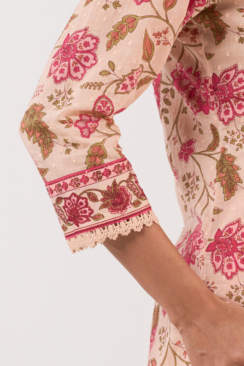 Pink Hand Printed A-Line Ram Buta Kurta