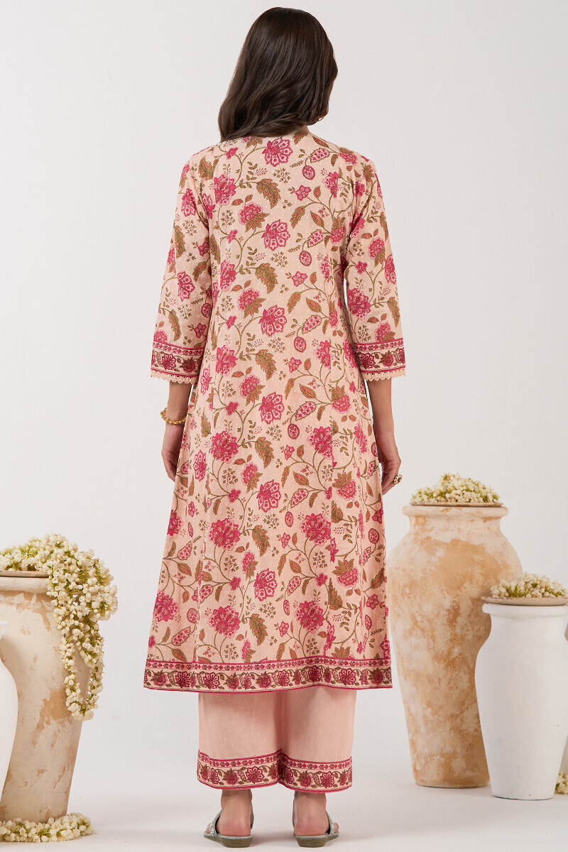 Pink Hand Printed A-Line Ram Buta Kurta