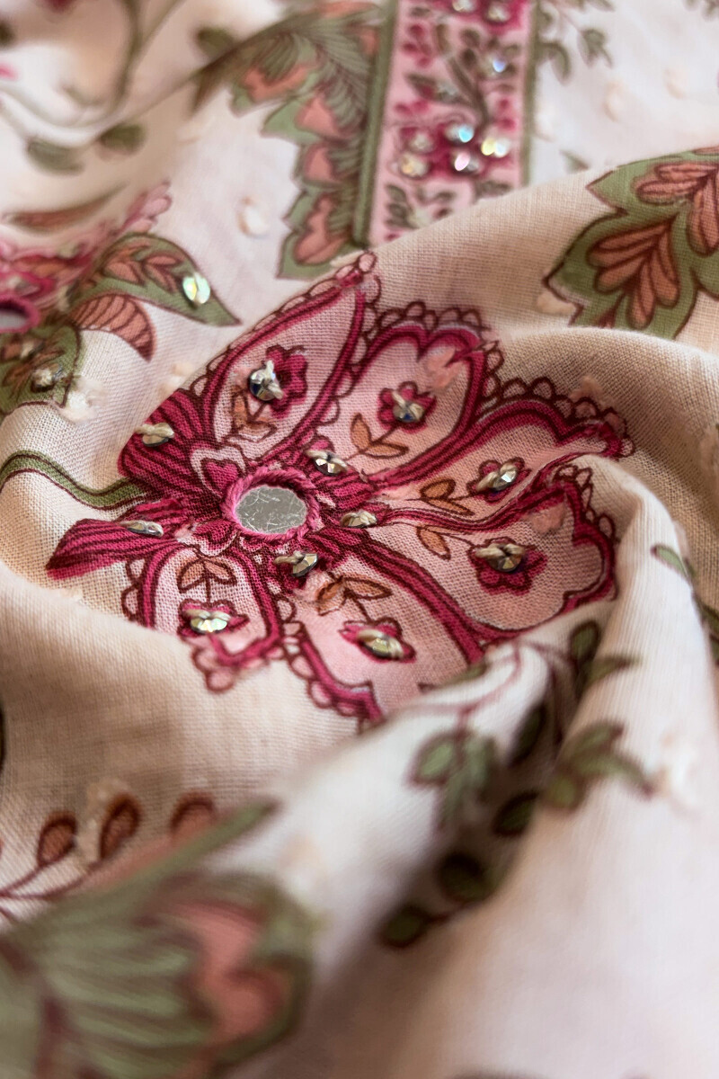 Pink Hand Printed A-Line Ram Buta Kurta