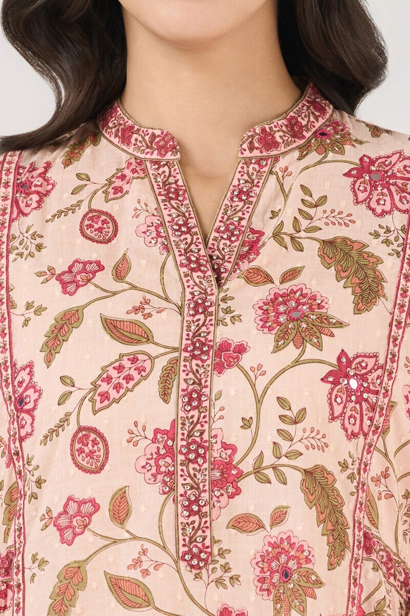 Pink Hand Printed A-Line Ram Buta Kurta