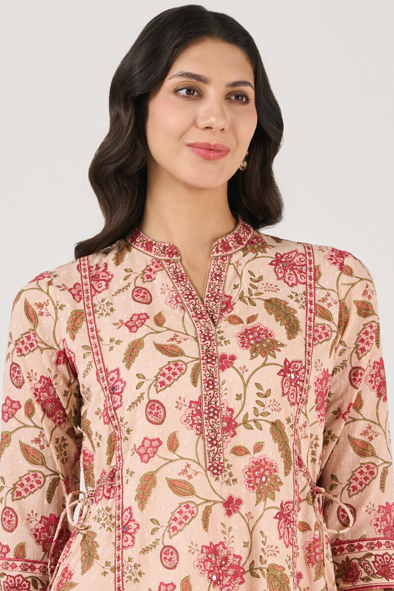 Pink Hand Printed A-Line Ram Buta Kurta