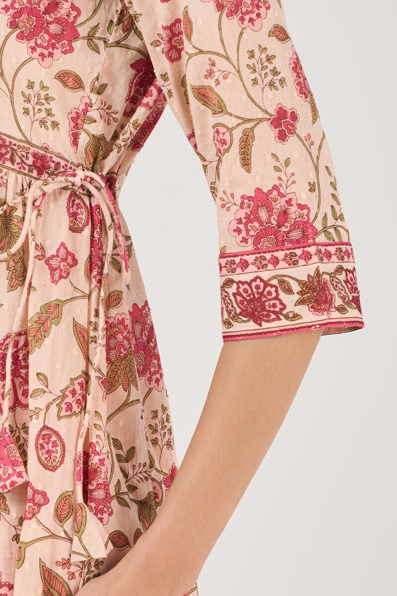 Pink Hand Printed A-Line Ram Buta Kurta