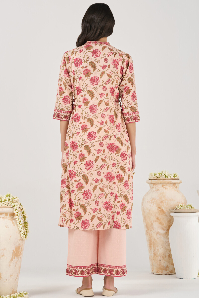Pink Hand Printed A-Line Ram Buta Kurta