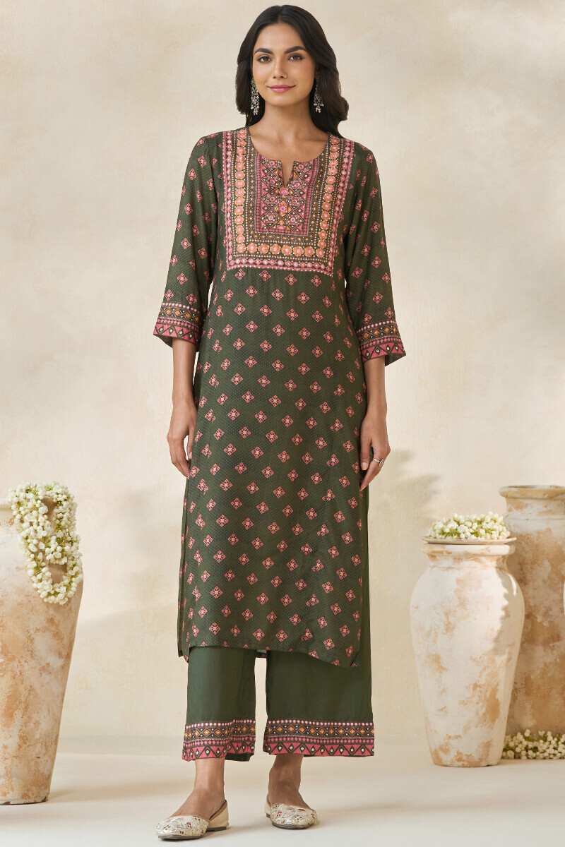 Green Printed Straight Viscose Kurta