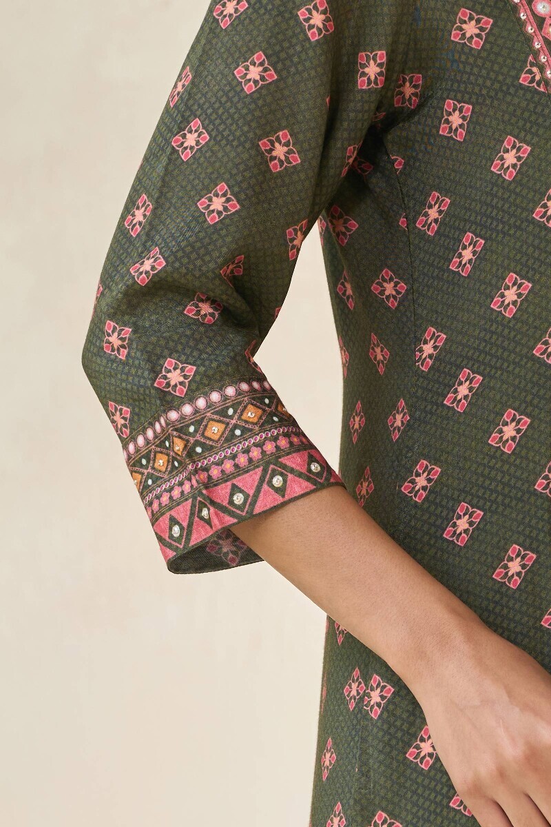 Green Printed Straight Viscose Kurta