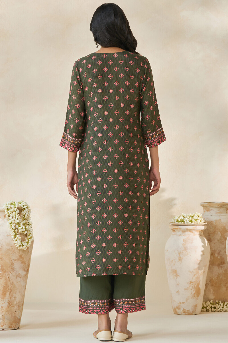 Green Printed Straight Viscose Kurta