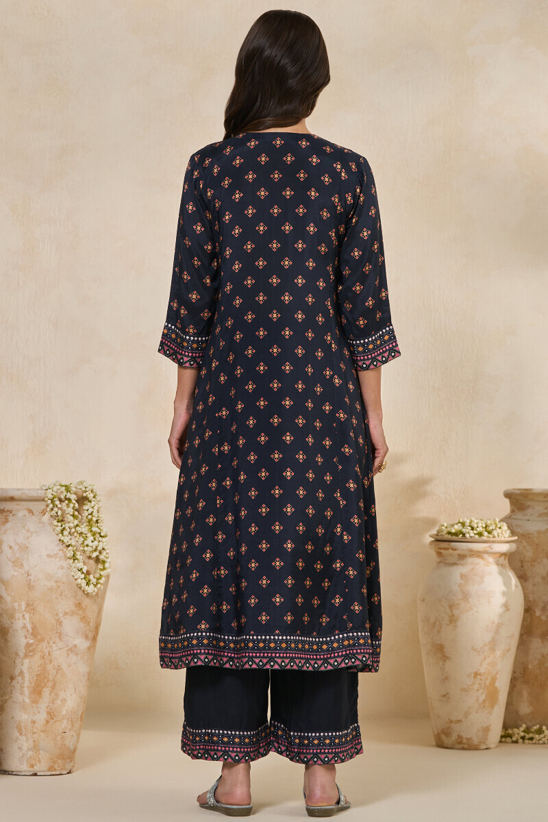 Black Printed A-Line Viscose Kurta
