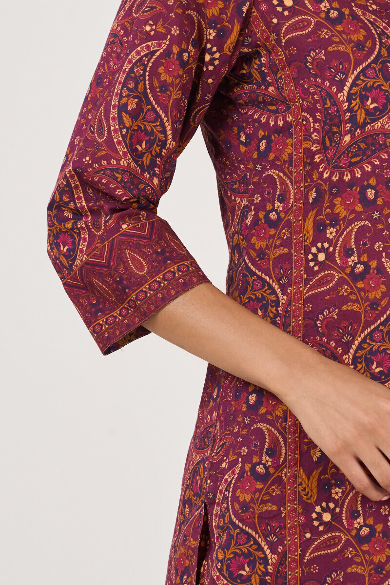 Purple Printed Straight Cotton Kurta