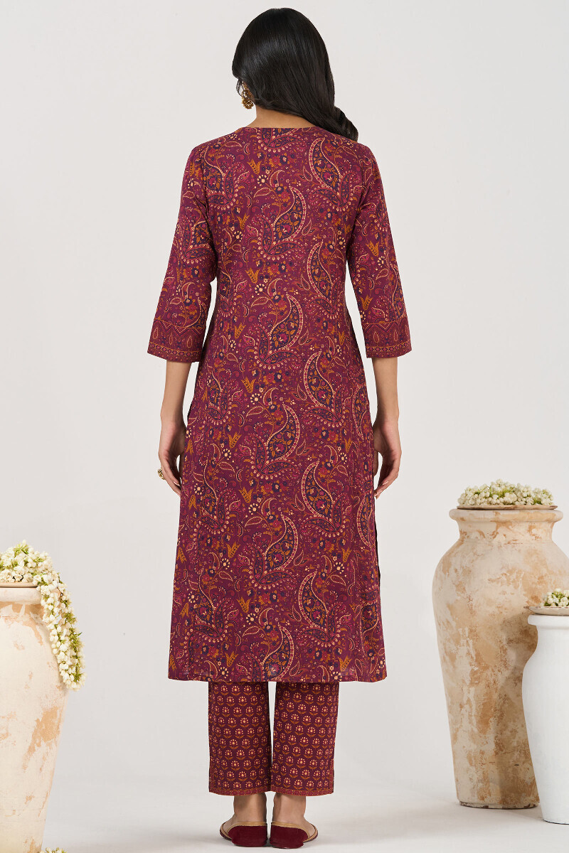 Purple Printed Straight Cotton Kurta