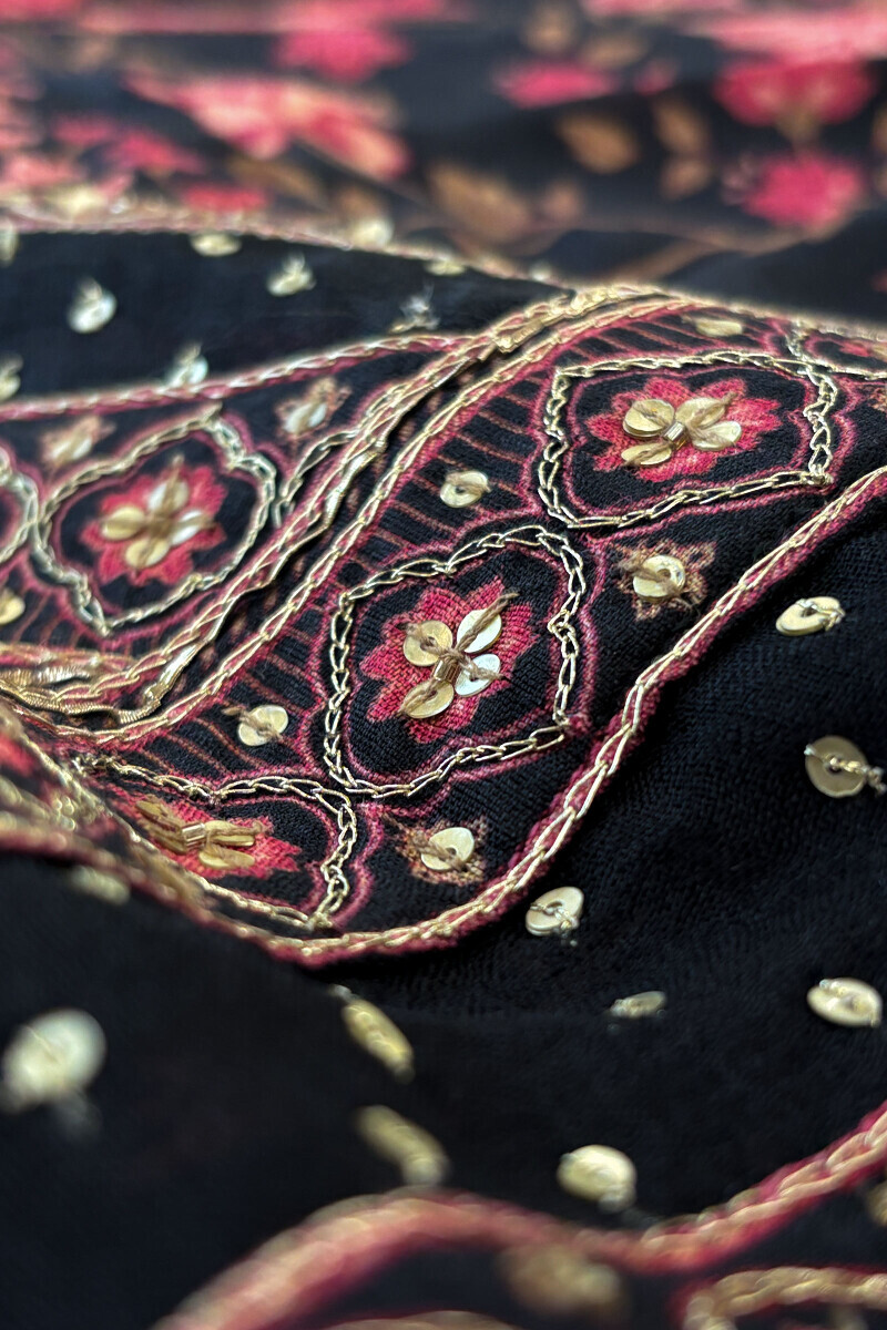 Black Printed Straight Dola Silk Kurta